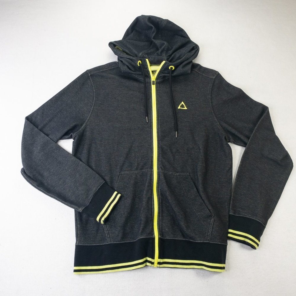 Aeropost A87 Mens Sweatshirt Black Green Medium Full Zip Hooded Casual Comfort
